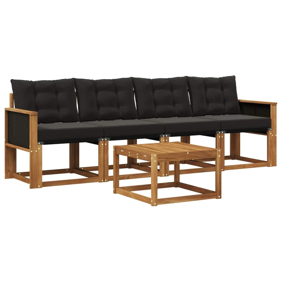 vidaXL Outdoor-Sofagarnitur aus Akazienholz mit Textilene und Kissen in Schwarz und Natur - Bild 2
