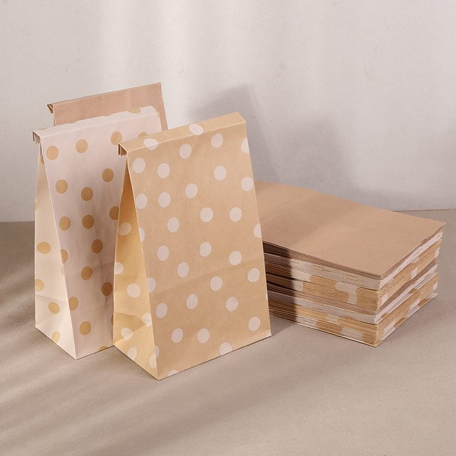 10er Set ZQCXLD Kraftpapier Taschen mit Polka Dot Dekor in Braun zur Lebensmittel- und Gebäckverpackung - Bild 1