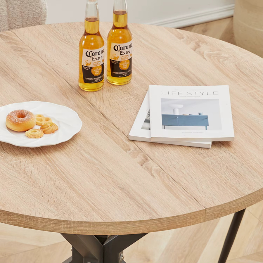 Nordic Esstisch aus Massivholz in Braun, runder Tisch im skandinavischen Design für Wohnzimmer und Balkon, Durchmesser: 100 cm - Bild 2
