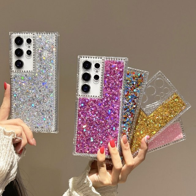 Stoßfeste Handyhülle mit Glitzer-Kristall-Diamant-Design für Samsung Galaxy S25 Edge, S24 Plus, S23, S22 und S21 FE Ultra in Silber - Bild 1