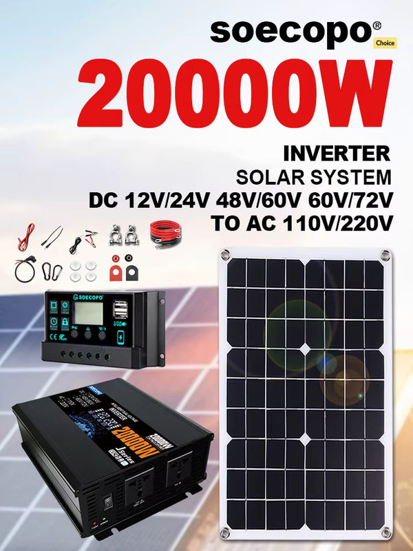 SOECOPO Solarsystem-Set 20000 W in Schwarz mit 500 W Solarpanel, 100 A Controller-Wechselrichter und 2 Steckdosen für 12 V/24 V sowie 110 V/220 V für Zuhause und Camping - Bild 7