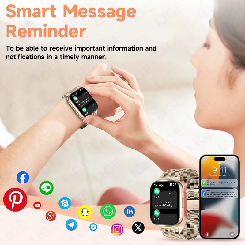 LIGE Smartwatch mit 1,83 Zoll HD-Display, Bluetooth-Anruffunktion, Herzfrequenz- und Schlafüberwachung sowie Aktivitätsverfolgung, wasserdicht, Farbe: Gold, kompatibel mit Android und iOS - Bild 2