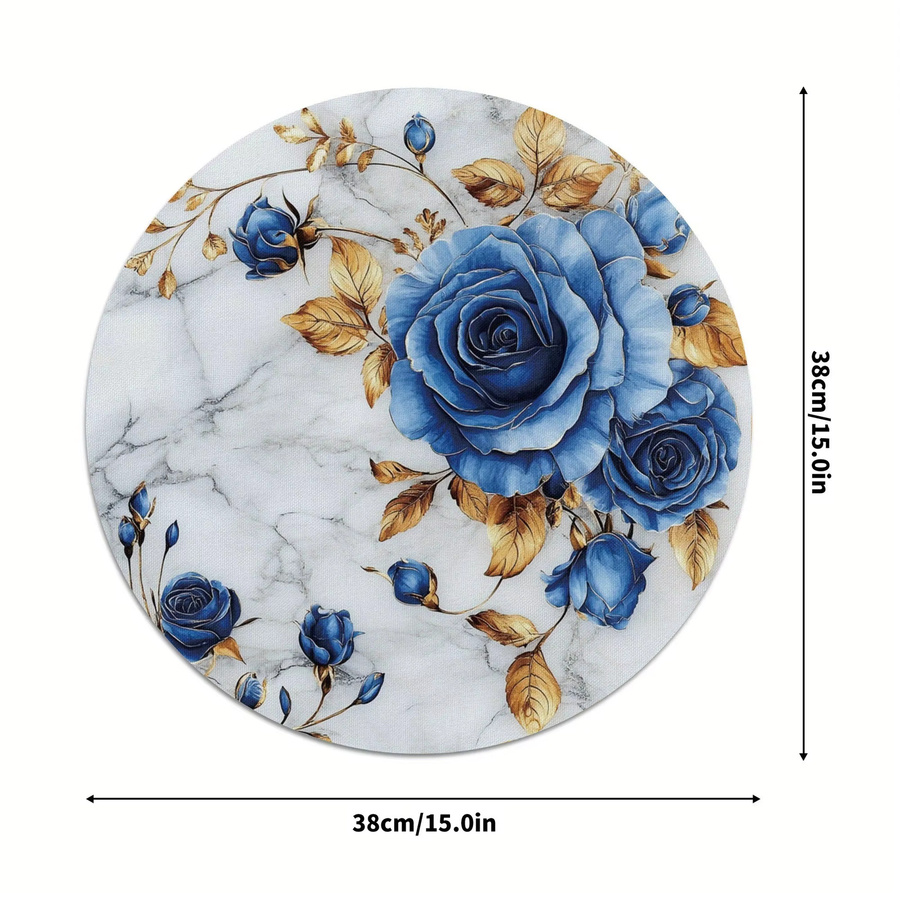 VIKAMA 4-teiliges Set runde hitzebeständige Tischsets mit blauem floralem Rosenmuster im modernen Kunststil - Bild 3