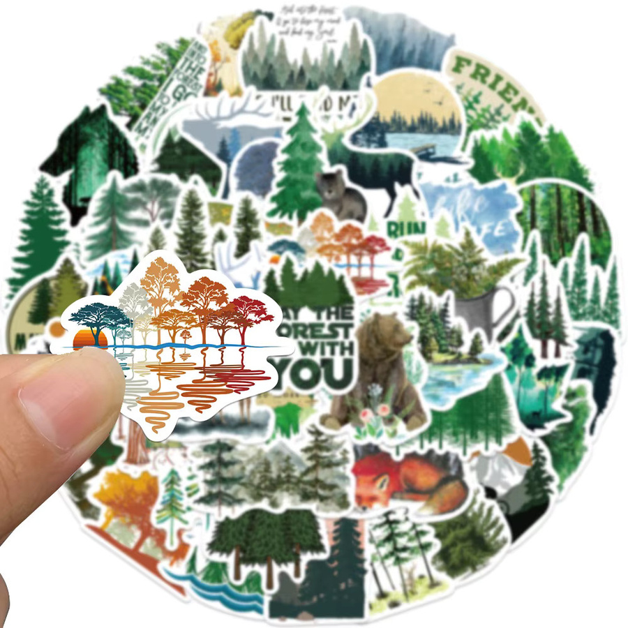 50 Stück wasserdichte Aufkleber mit Natur-Wald-Motiv in Grün für Laptop, Motorrad und Gepäck von BulingBulingStickers Store - Bild 2
