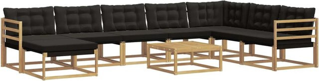 vidaXL Outdoor-Sofagarnitur 9-teilig aus Massivholz Akazie in Weiß, Schwarz und Braun mit Textilene-Bezug und L-Form - Bild 1