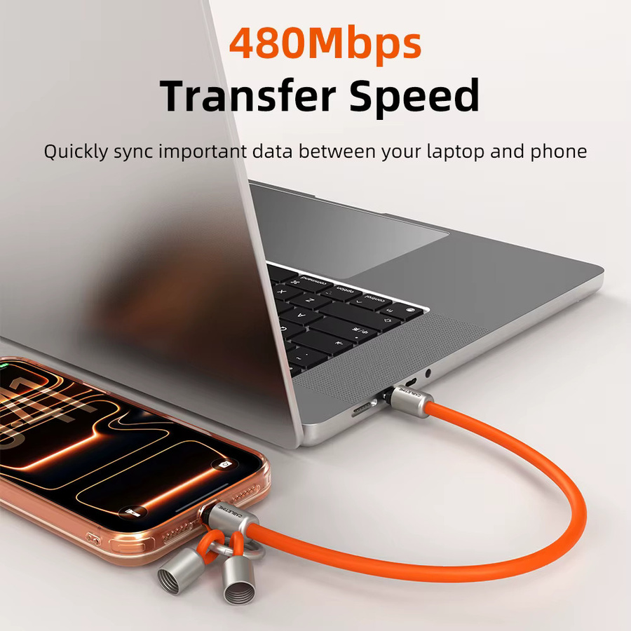 CABLETIME USB-C-Kabel PD60W mit Schlüsselband für schnelle Ladung und 480Mbps Datenübertragung in Lila und Orange - Bild 3