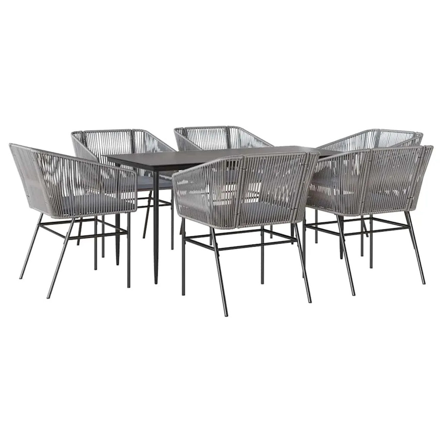vidaXL 7-teilige Garten-Essgruppe aus Poly Rattan mit Glasplatte und Kissen in Grau - Bild 2