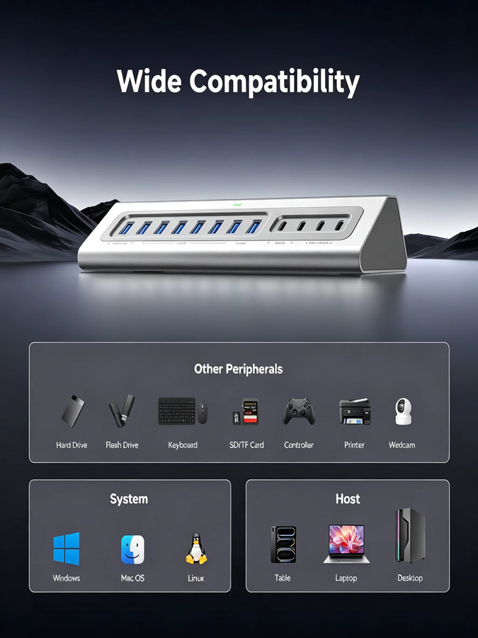 Gitfos 15-in-1 USB 3.2 Hub mit 10 Gbit/s und 7 USB-A 3.0 Anschlüssen für PC, Laptop und MacBook - Bild 5