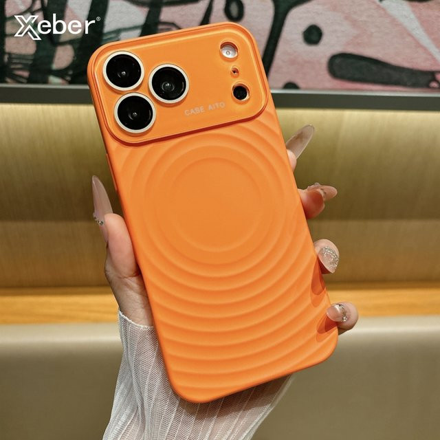 Xeber Flüssigsilikon-Hülle mit Wasserwellenmuster und großem Fenster für iPhone, kompatibel mit MagSafe, Pink und Orange - Bild 1