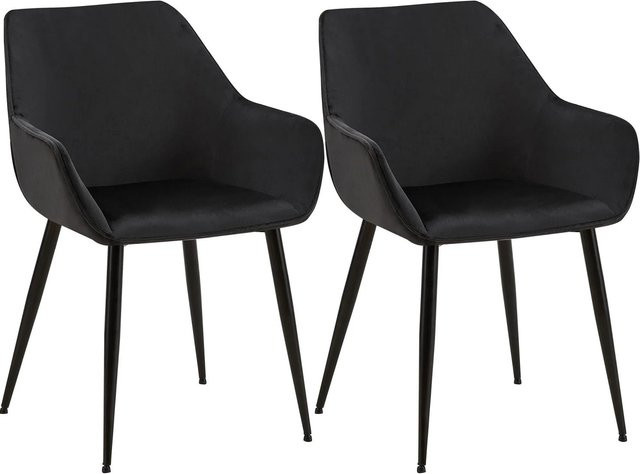 2er Set DELUKE NIVER Esszimmerstühle aus Samt in Schwarz mit Armlehnen, B/T/H: 52 x 63 x 82 cm - Bild 1