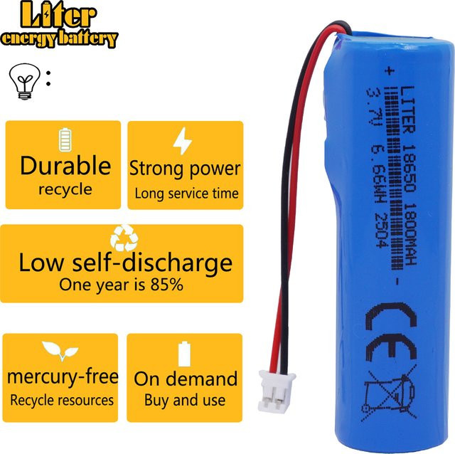 Wiederaufladbare Lithium-Batterie 18650 Li-Ion mit PCB PH2.0-2P, 3,7 V, 1800 mAh, Blau - Bild 1