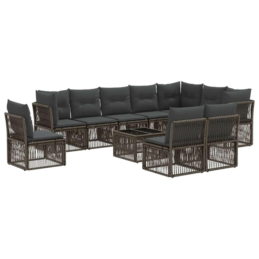 vidaXL Gartensofa-Set 11-tlg. in Grau aus Poly-Rattan mit Polstern und Couchtisch für Garten und Terrasse - Bild 2