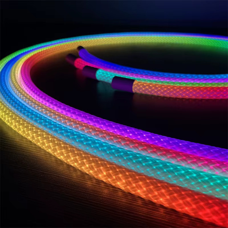 Acosh RGBIC Neon LED-Streifen USB WS2812B Multicolour mit rundem Nylonseil, 60 LEDs/m, 360 Grad omnidirektional, flexibel und schneidbar - Bild 6
