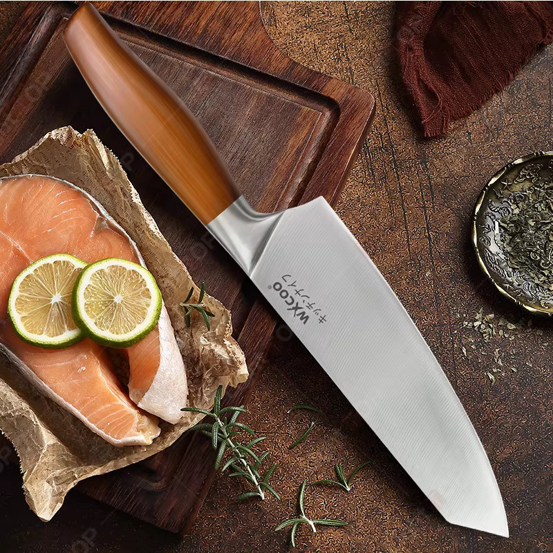 WXCOO Santoku Allzweckmesser aus Edelstahl in Silber mit Holzgriff - Bild 5