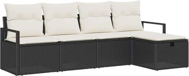 vidaXL Sofa Set aus Poly-Rattan in Schwarz und Beige mit Kissen und Ottoman für Garten und Terrasse - Bild 1