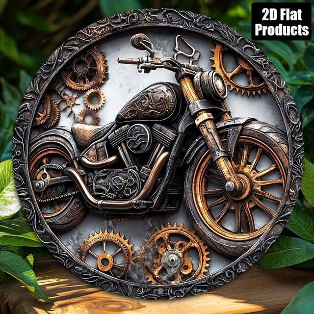 Potdemiel Motorrad Vintage Metallschild rund, Mehrfarbig, Durchmesser: 20,3 cm - Bild 1