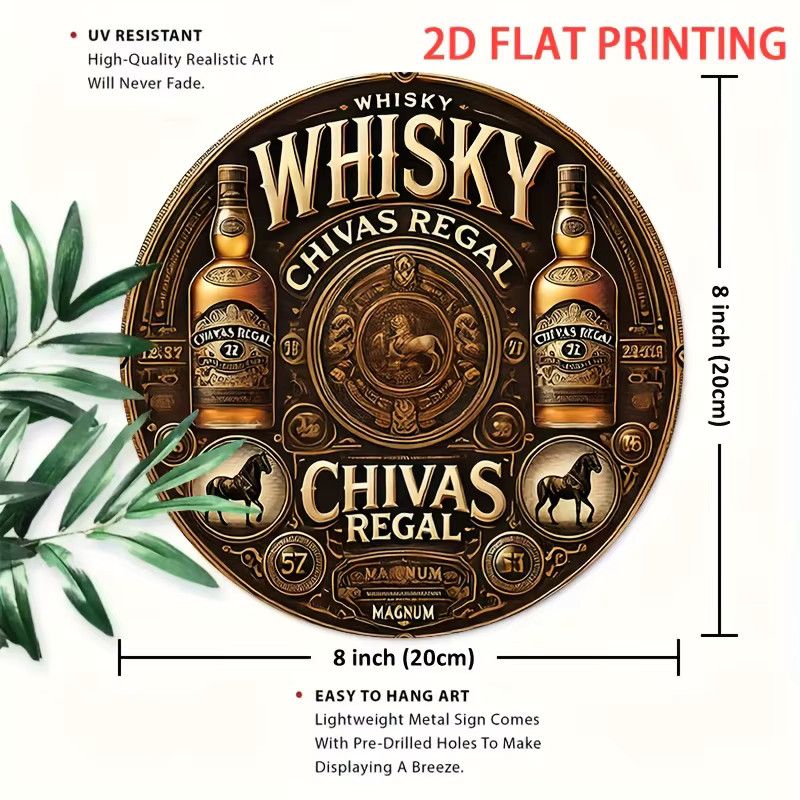 Rundes Blechschild Potdemiel Chivas Regal Classic Whiskey Label Design in skandinavischem minimalistischem Stil, Durchmesser: 20,32 cm - Bild 3