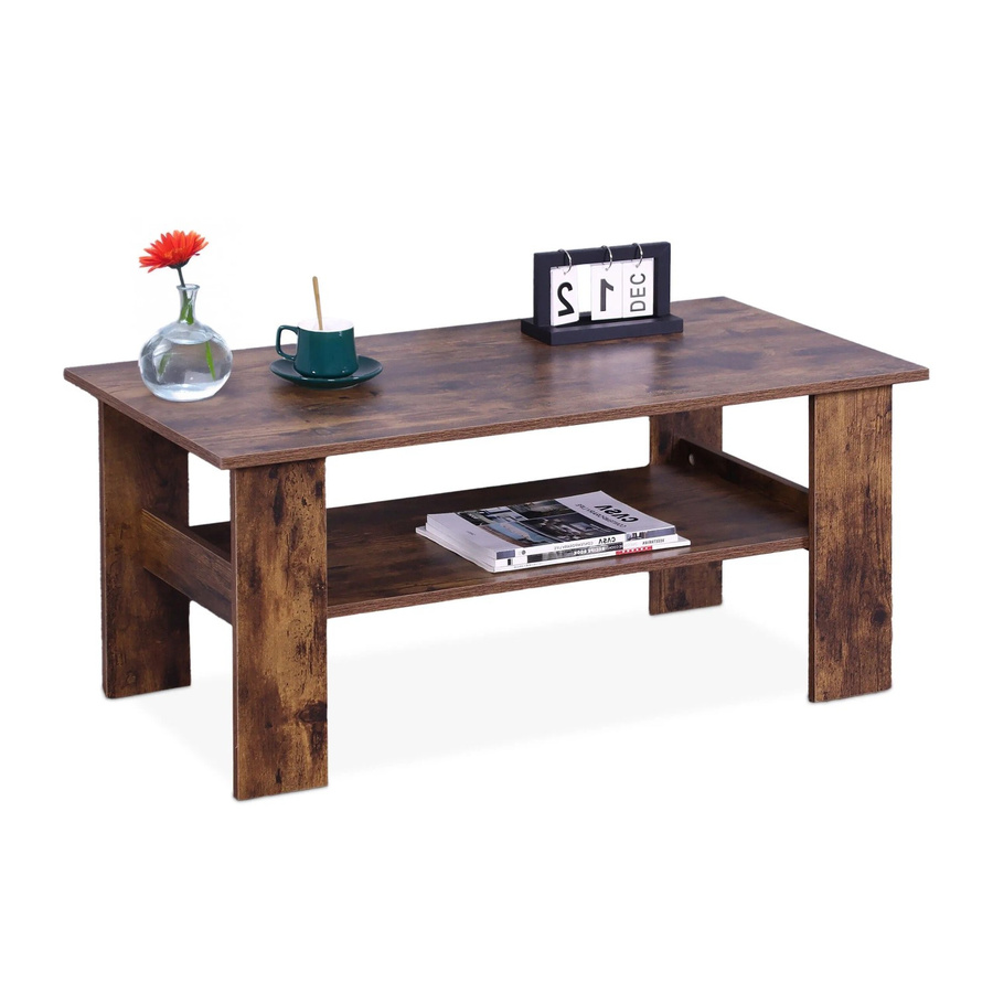 Relaxdays Couchtisch in Holzoptik mit Ablage, modern, braun, B/T/H: 100 x 50 x 43,5 cm - Bild 2