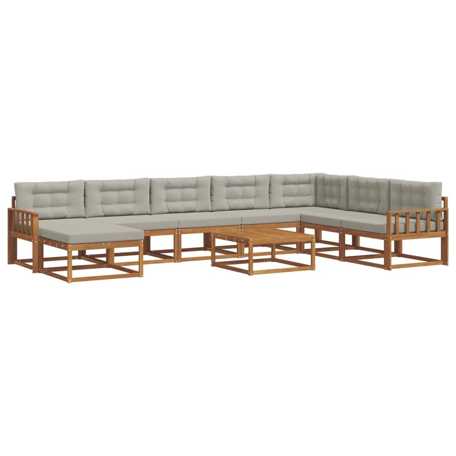 vidaXL 9-tlg. Outdoor-Sofagarnitur in L-Form aus Akazienholz mit Kissen in Grau und Natur - Bild 2