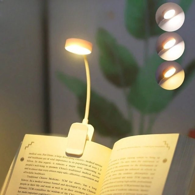 Runtowo LED-Leseleuchte in Weiß, batteriebetriebbare Clip-Leuchte mit 3 Farbmodi, stufenlos dimmbar und Augenschutz für Home Office und zum Lesen - Bild 1