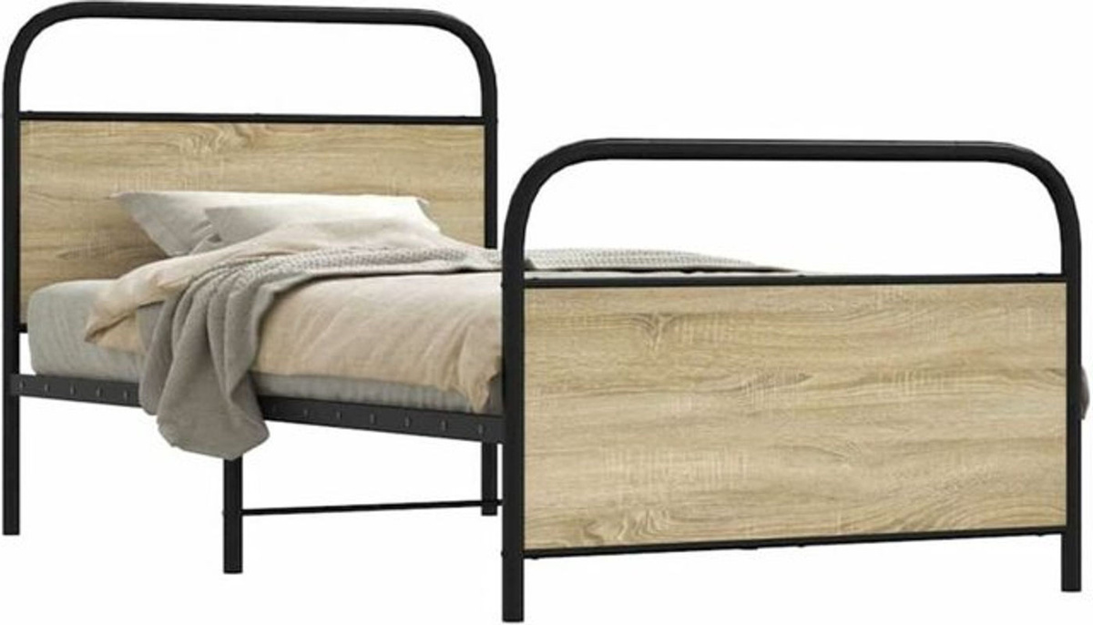 Bettgestell ohne Matratze von Vidaxl in Eiche Natur und Braun aus Holzwerkstoff und Stahl, B/T: 107 x 203 cm - Bild 1