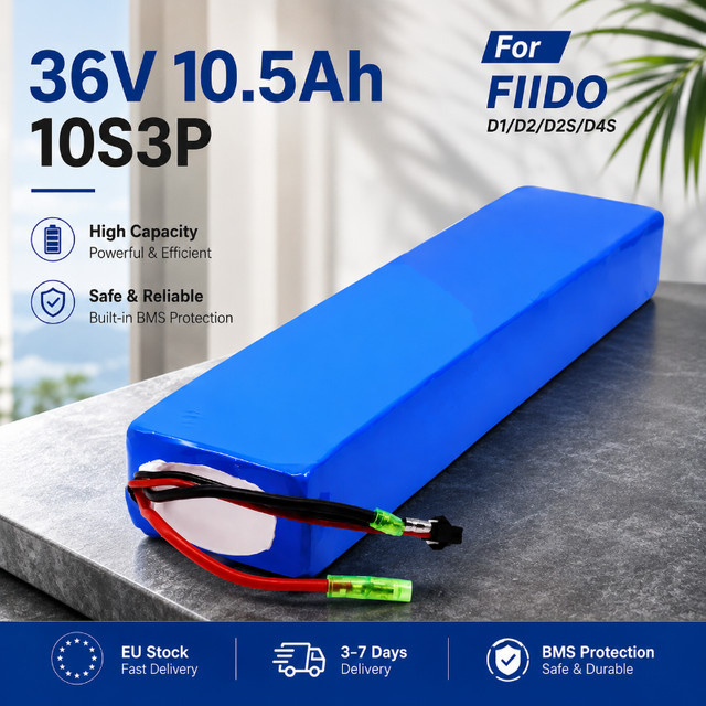 FIIDO Ersatzakku 36V Lithium-Ionen-Akku 14Ah für faltbare Elektrofahrräder D1 D2 D2S D4S mit 15A BMS in Blau - Bild 1