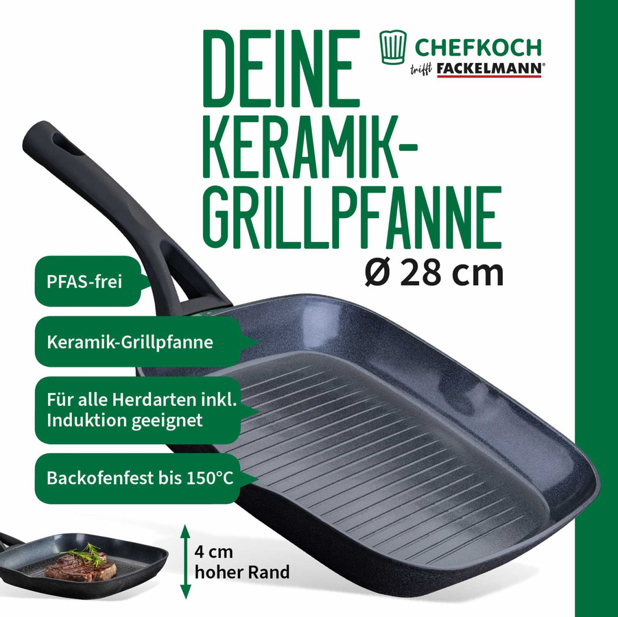 Fackelmann Grillpfanne Hamburg mit keramischer Antihaft-Beschung in Schwarz oder Grün, Durchmesser: 28 cm - Bild 3