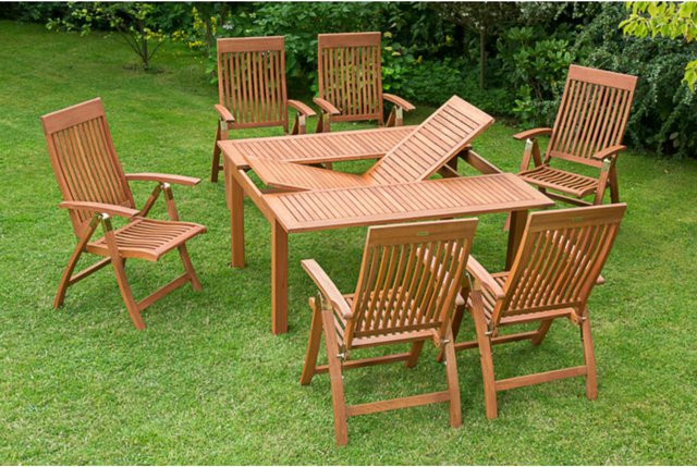 Merxx Gartenmöbelset Comodoro 7-teilig aus Eukalyptusholz in Beige mit ausziehbarem Tisch - Bild 1