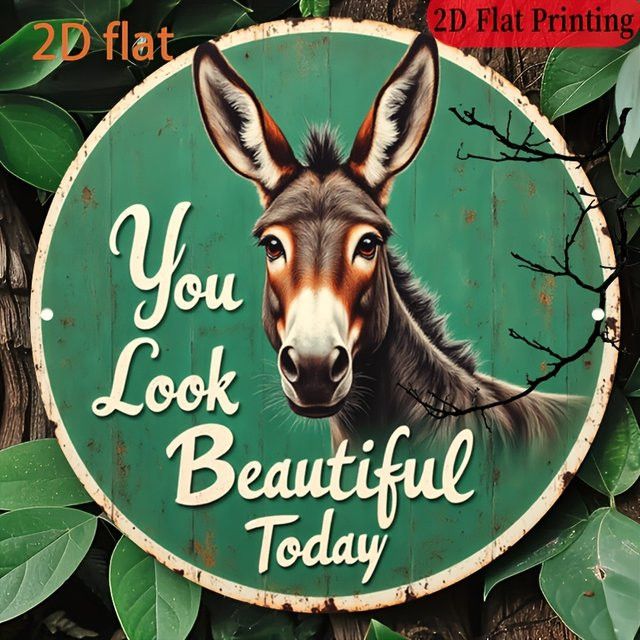 Vintage Aluminium Wandschild Potdemiel You Look Beautiful Today mit Esel-Design in Grün, B/H: 20,32 x 20,32 cm - Bild 1
