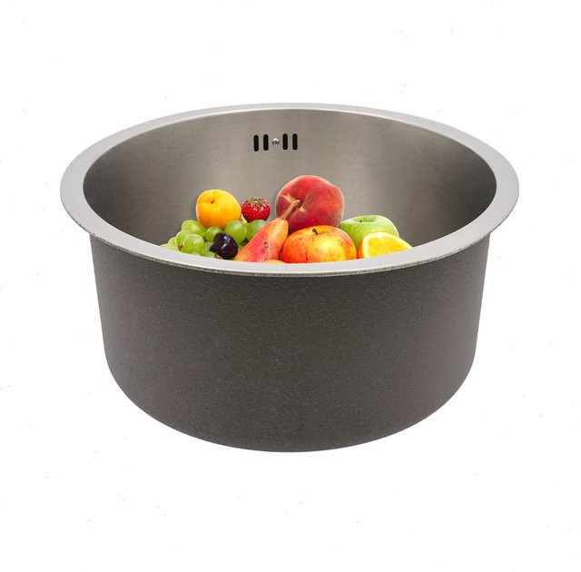 Bymaocar Runde Küchenspüle aus Edelstahl 304 in Silber, Durchmesser: 41 cm, mit Schalldämpfungsunterlage und tiefer Schüssel - Bild 1
