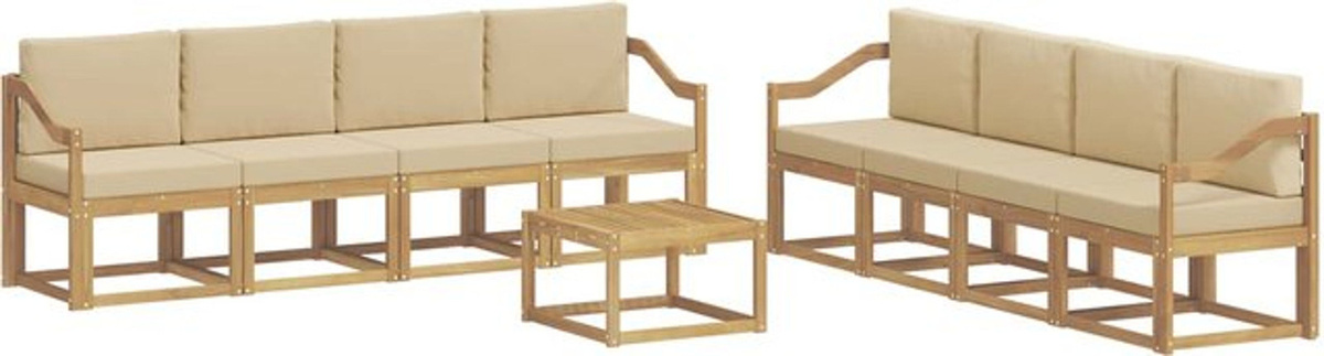 Modernes Outdoor-Sofagarnitur Loungemöbel Set aus Akazie mit 9 Polstern in Weiß und Beige von vidaXL - Bild 1