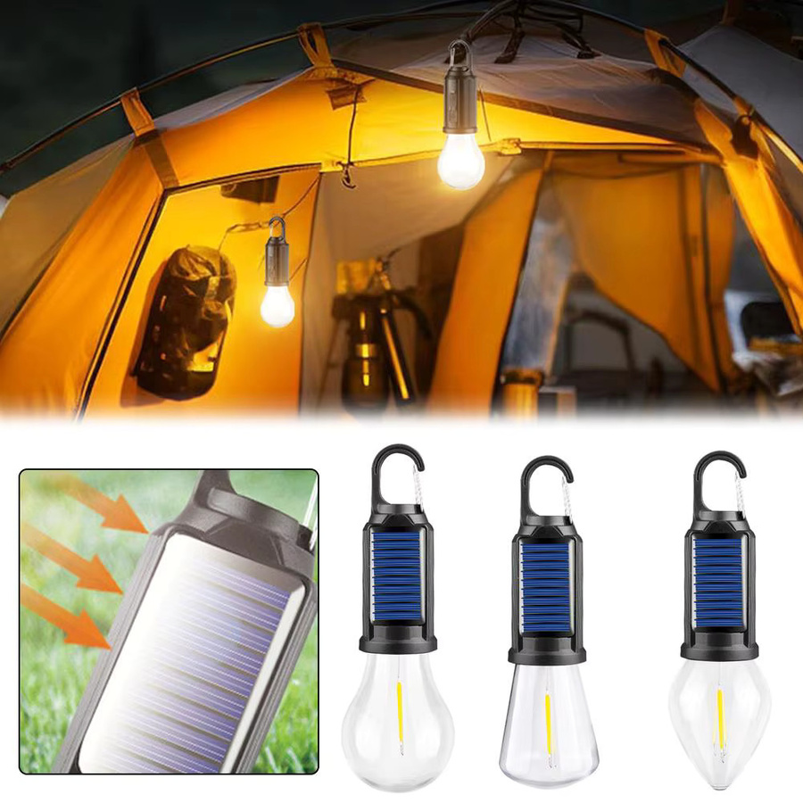 Solarbetriebene LED-Campinglampe mit Haken und USB-C Anschluss, schwarze Zeltlaterne mit warmweißem Licht - Bild 4
