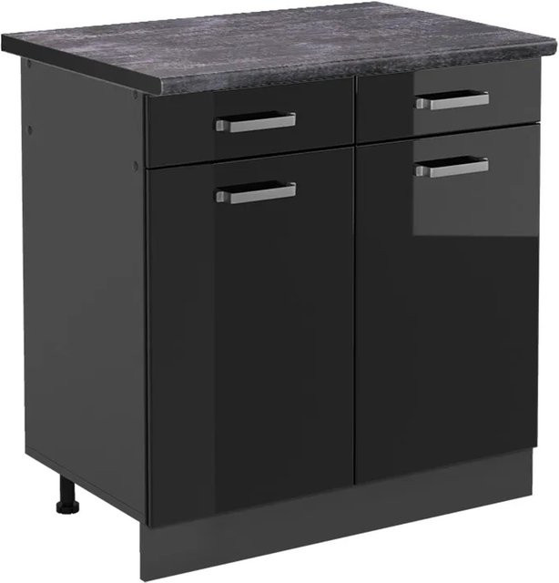 Vicco Küchenunterschrank R-Line in Schwarz Hochglanz und Anthrazit, B: 80 cm, H: 81,6 cm, T: 60 cm - Bild 1