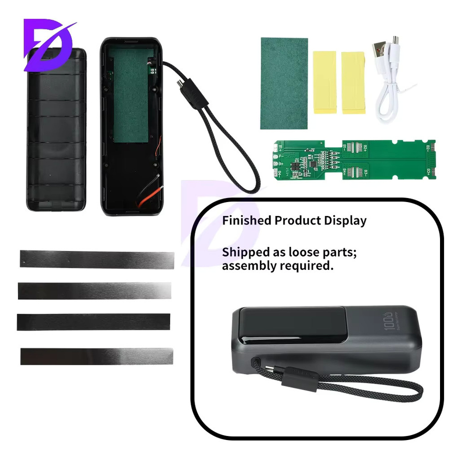 Diymore DIY Powerbank Kit mit integriertem USB-C Kabel, 100 W PD Schnellladung, Graues Gehäuse für 4-Zellen 21700 Batterien - Bild 5