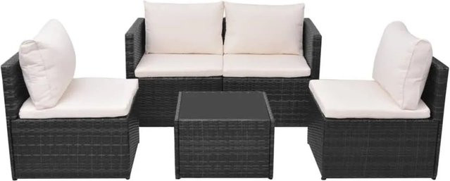 Furnicato 5-tlg Gartenlounge-Set aus Poly-Rattan in Schwarz mit Auflagen und pulverbeschichtetem Stahlgestell - Bild 1