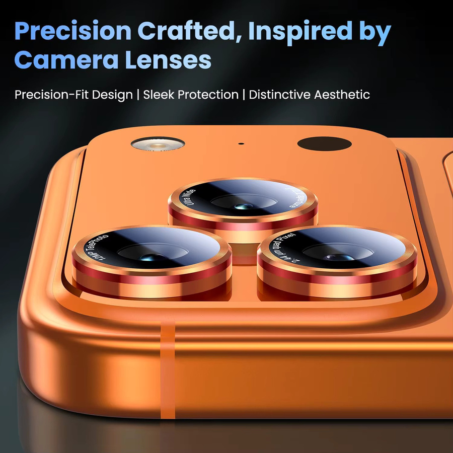 NYFundas Kameraobjektiv-Schutzhülle aus gehärtetem Glas und Metall für iPhone 17 Pro Max, 16 Plus, 15, 14, 13 Mini und 17 Pro in Orange - Bild 3