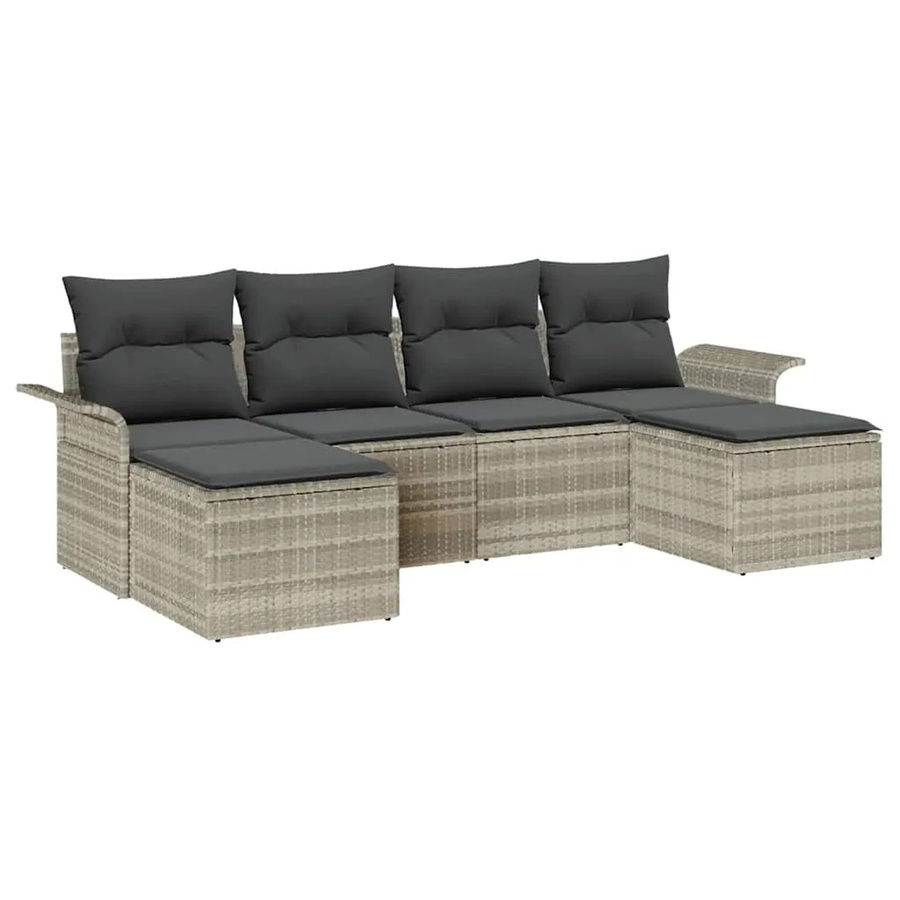 vidaXL Garten-Sofa-Set aus Poly-Rattan in Hellgrau, 6-teilig mit Kissen und Fußhockern - Bild 2