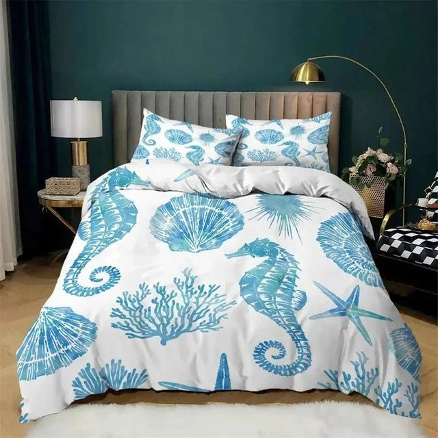 JMG Household Supplies Bettwäscheset Ozean 3D Nautisches Küstenmuster in Blau, bestehend aus Bettbezug und Kissenbezug, B/H: 240 x 210 cm - Bild 1