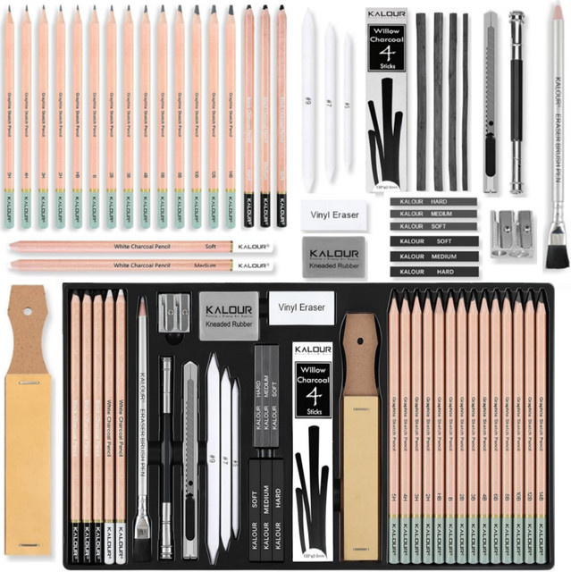 Kolorowys 39-teiliges Zeichenstift-Set mit Skizzenstiften 5H-14B, Graphit- und Kohlestiften in Schwarz-Weiß sowie Radiergummi und Pinselstift für Profis - Bild 1