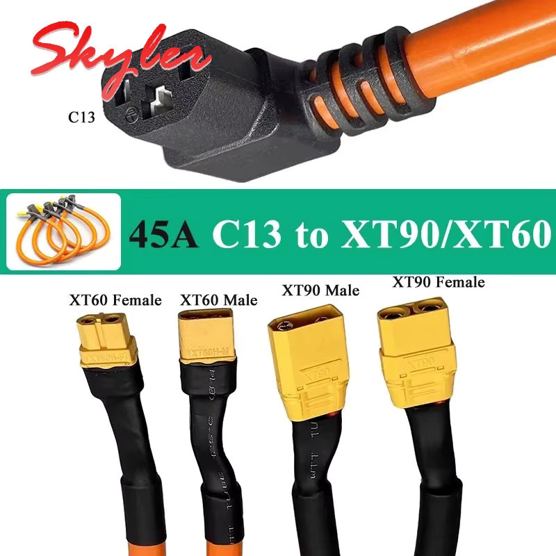 DIVEDEER Hochstrom-Stecker und -Buchse XT60/XT90 auf C13 für Lithium-Batterien, 45A, Orange, 6mm - Bild 2