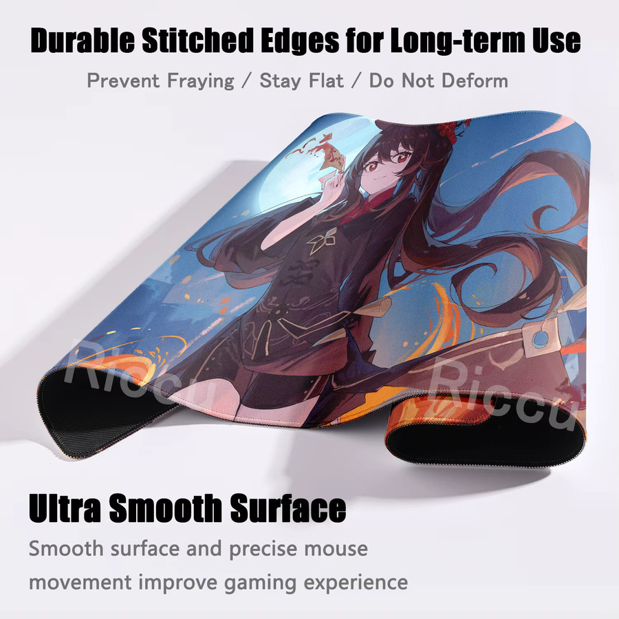 Riccu Anime Kawaii Hu Tao Gaming Mauspad Multicolor, rutschfestes Gummi-Mauspad für Genshin Impact und Tastatur - Bild 2