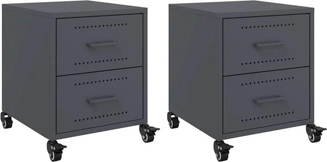 vidaXL Nachttische 2er Set aus kaltgewalztem Stahl in Anthrazit, B/T/H: 36 x 39 x 43,5 cm - Bild 1