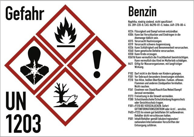 Dreifke Gefahrstoffkennzeichnung Benzin nach GHS Folie, Breite: 10,5 cm, Höhe: 7,4 cm - Bild 1