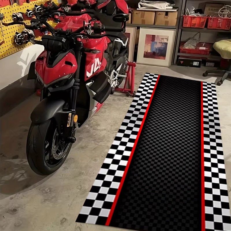 VIKAMA Racing-Track-Teppich Schwarz, rutschfeste Motorrad-Fußmatte aus Polyester für den Eingangsbereich - Bild 3