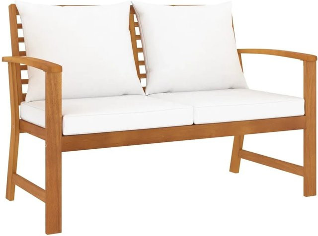 vidaXL Gartenbank aus Akazienholz mit Polstern in Beige und Weiß für den Außenbereich, Breite: 120 cm, Höhe: 81 cm, Tiefe: 60,5 cm - Bild 1