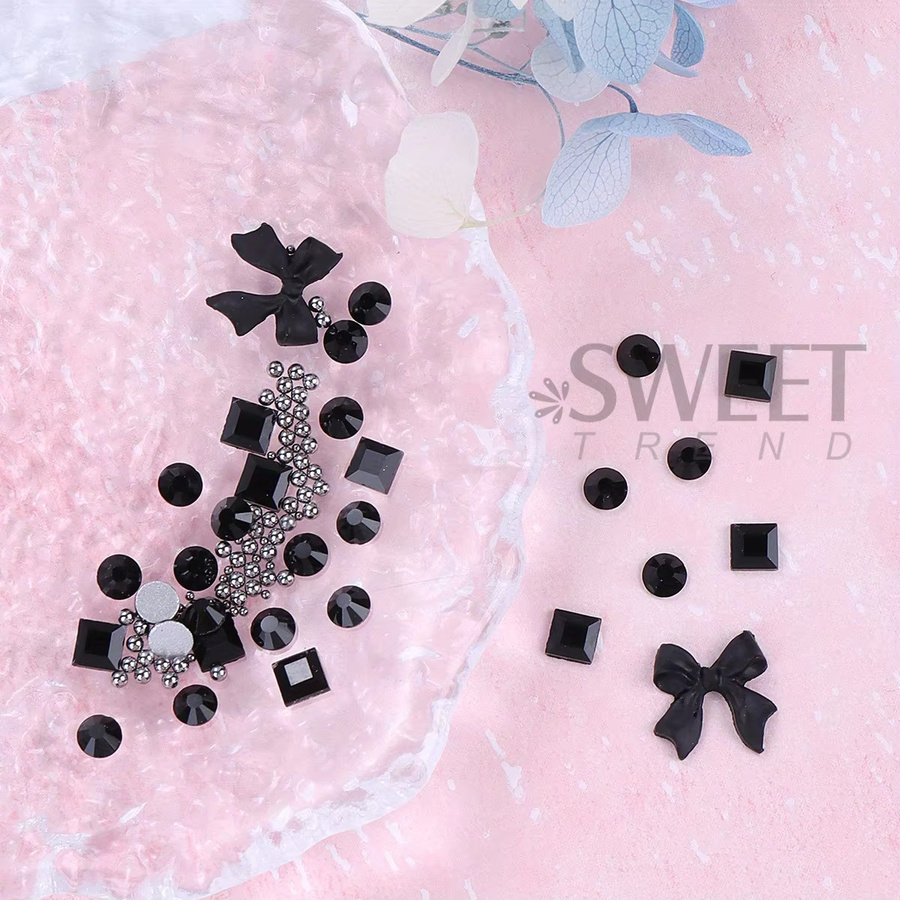 SWEET TREND Nail Art Charms, schwarzes Band, Schleife, Strass, glänzend - Bild 6
