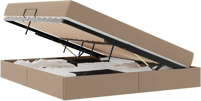 vidaXL Aufbewahrungsbett mit Matratze in Beige, 2-teiliges Hybridbett aus Kunstleder und Metall, B/T/H: 200 x 180 x 43,5 cm - Bild 1