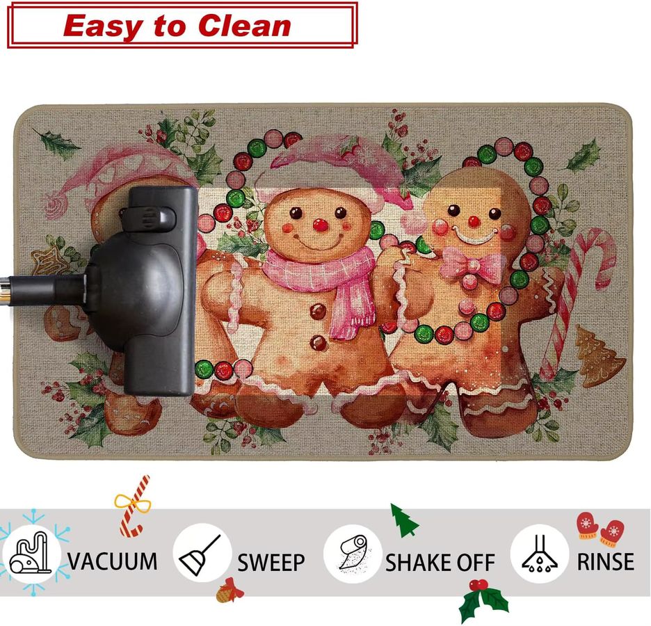 VIKAMA Weihnachtsteppich Gingerbread Man in Pink, verschleißfeste Fußmatte für Innen- und Außenbereich - Bild 5