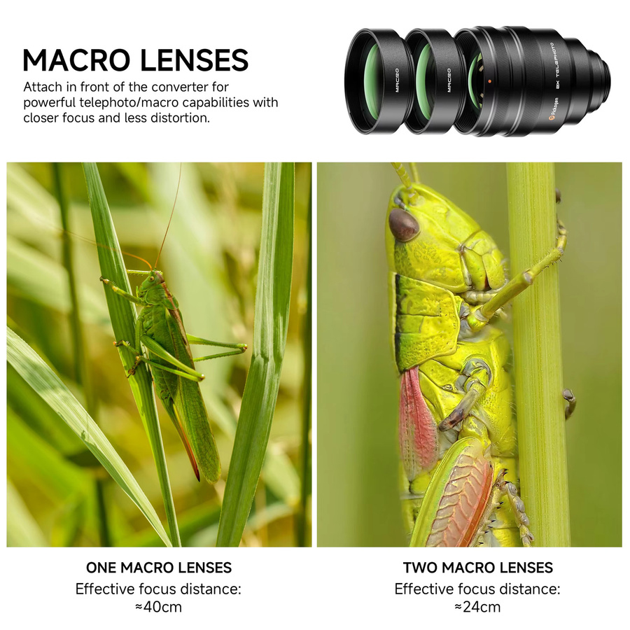 PICKOGEN 2er Set Teleobjektiv-Konverter mit 200mm und 300mm Makro-Objektiv für Handykameras, kompatibel mit Samsung S24 Ultra, S25 Ultra und S26 Ultra, Schwarz - Bild 5