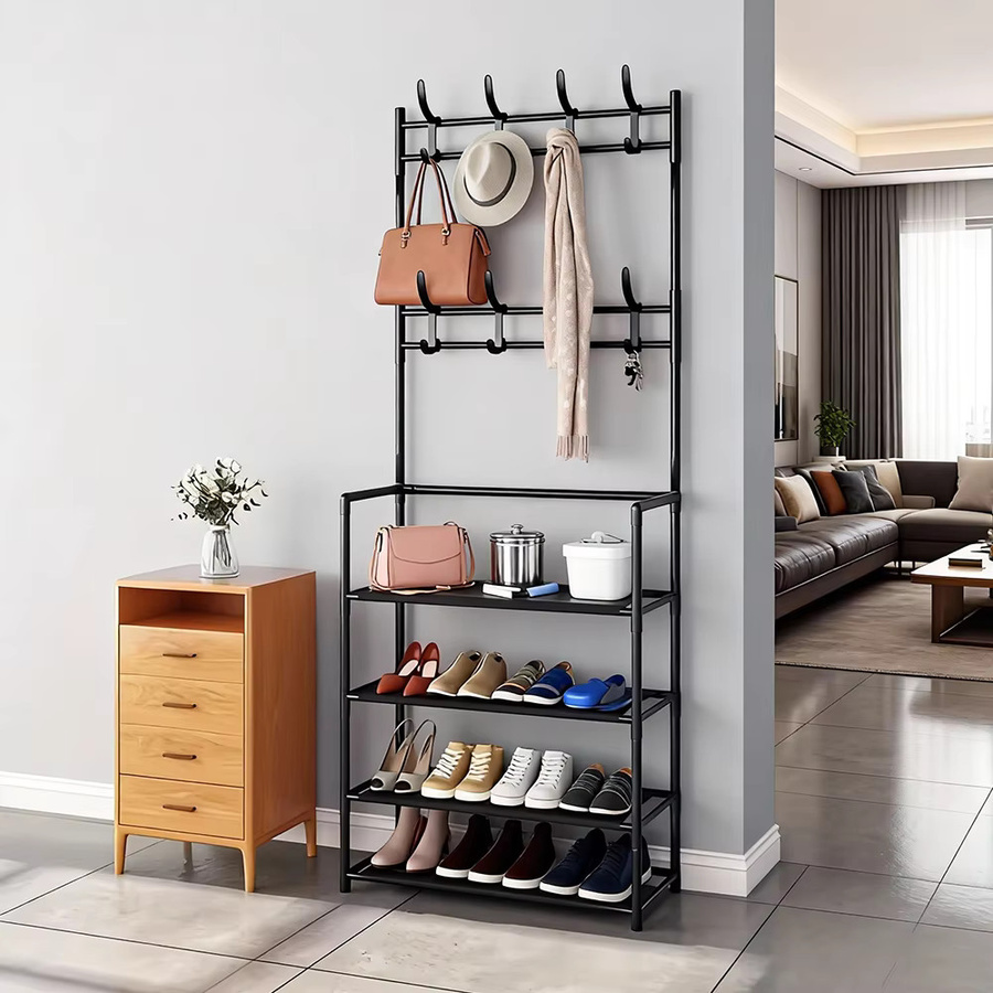 LONENESSL Mehrschichtiges Schuhregal und Hutregal aus Metall in Schwarz Matt, Freistehender Organizer für das Wohnzimmer - Bild 2